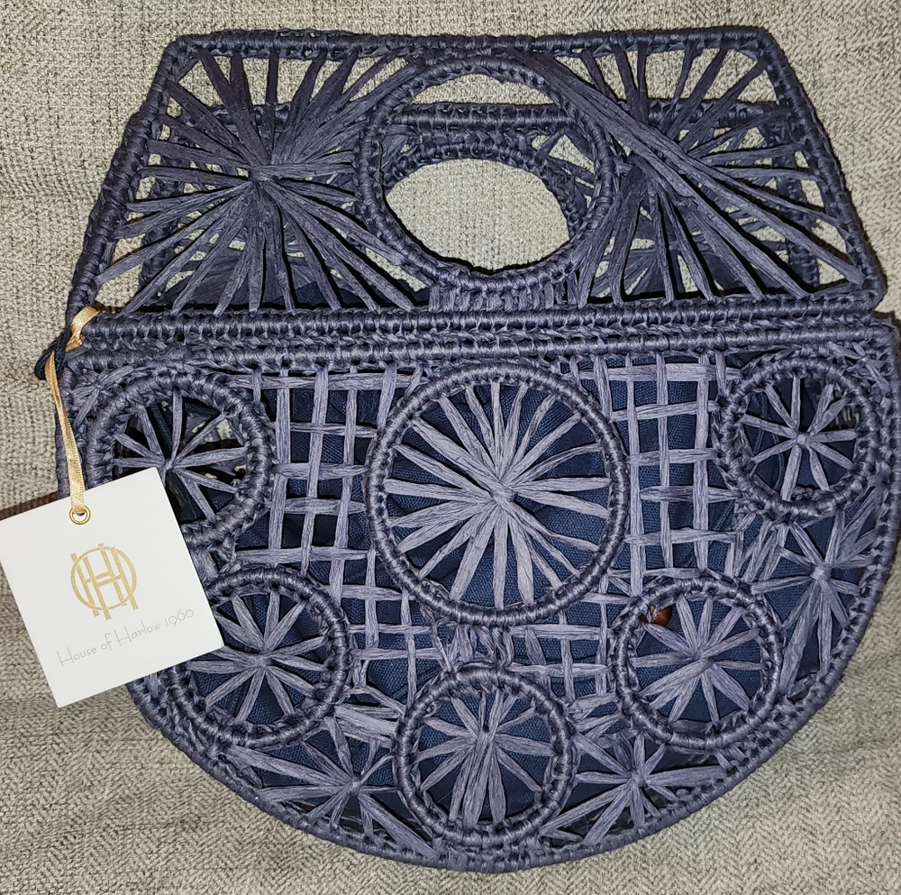 New House of Harlow 1960 Purple Hand Woven In India Rattan Purse Bag Revolve